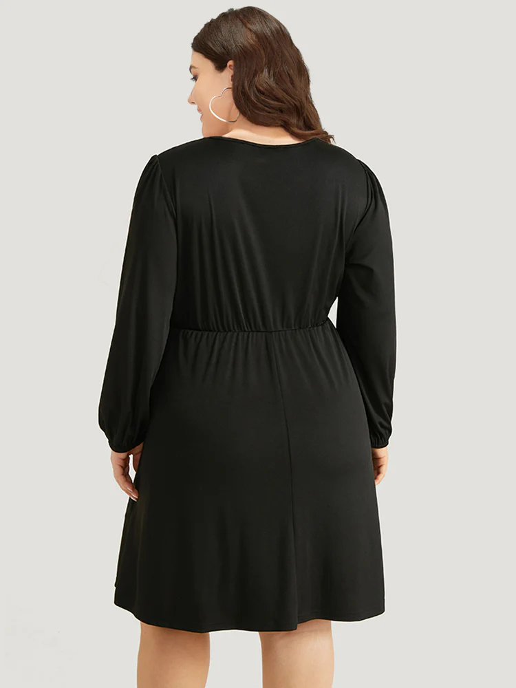 Halloween Plain PU Crisscross Patchwork Pocket Dress - Image 5