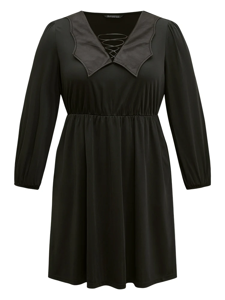 Halloween Plain PU Crisscross Patchwork Pocket Dress - Image 8
