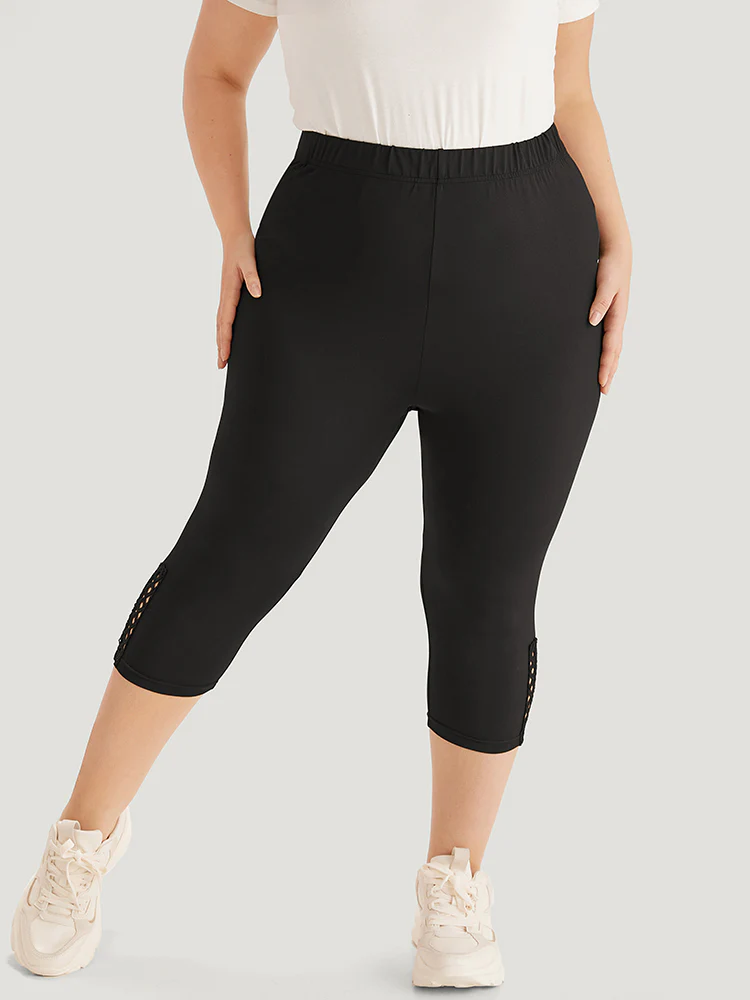 Plain Crisscross Side Patchwork High Rise Leggings - Image 2