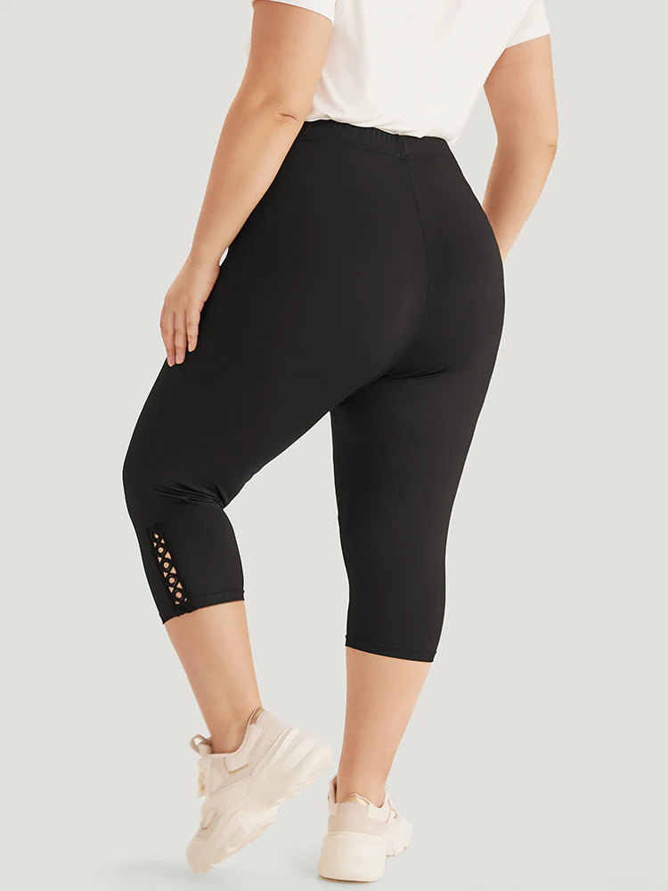 Plain Crisscross Side Patchwork High Rise Leggings - Image 3