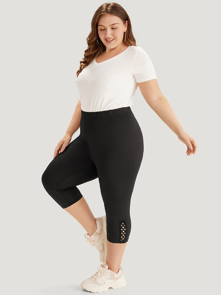 Plain Crisscross Side Patchwork High Rise Leggings - Image 4