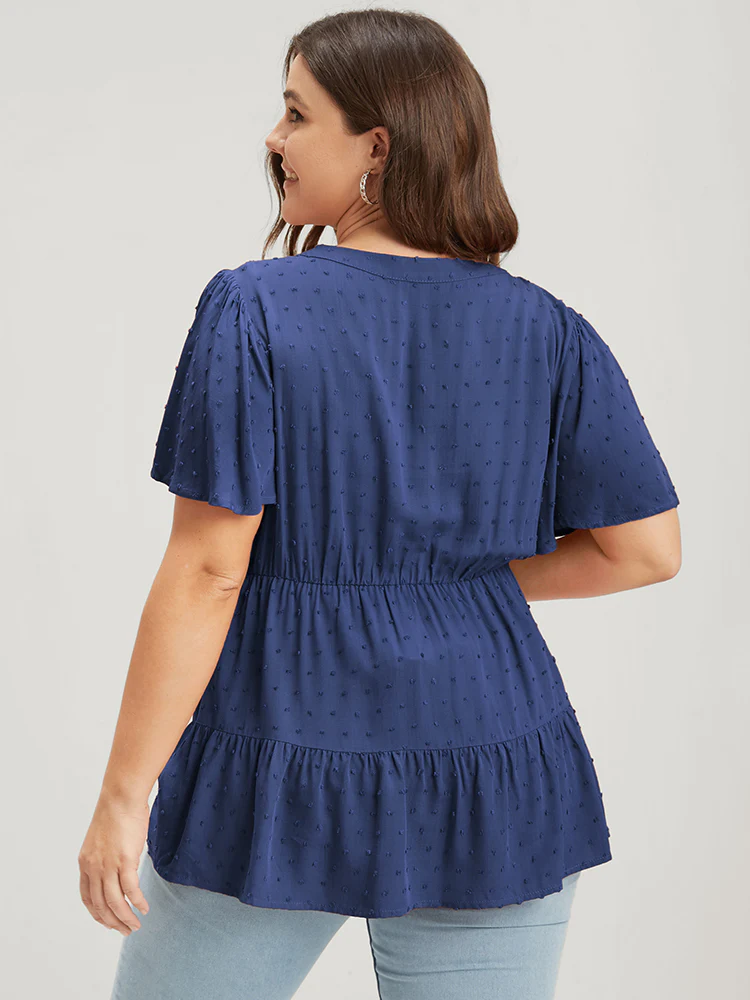 Plain Crochet Lace Embroidered Ruffles Ties Neck Blouse - Image 6