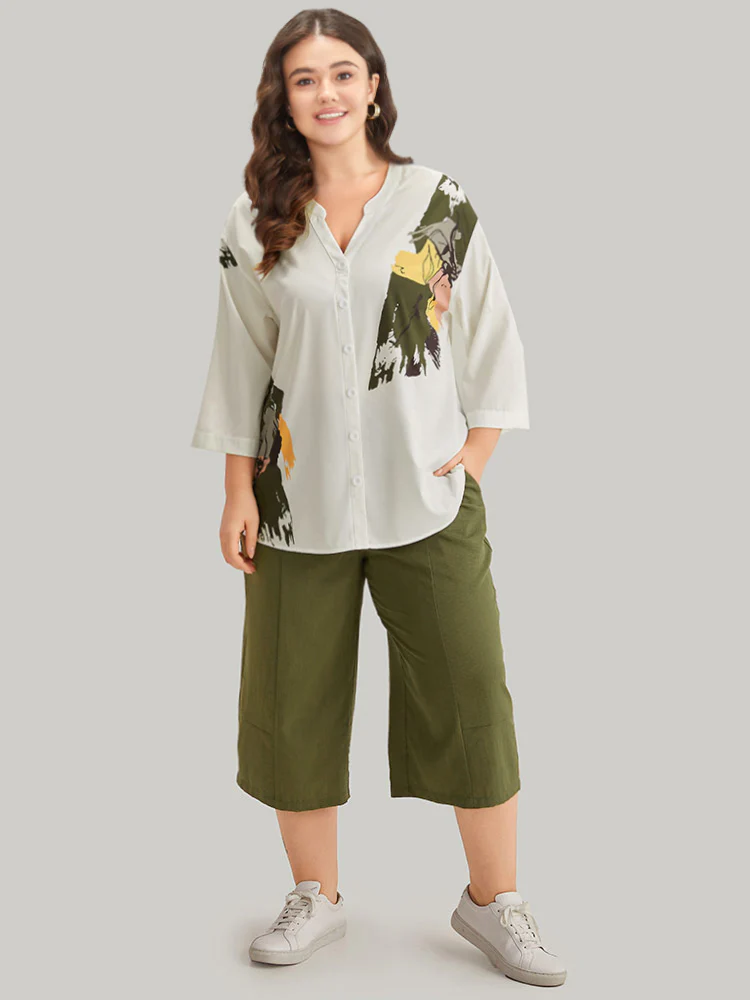 Plain Cropped Pocket Elastic Waist Woven Pants - Image 2