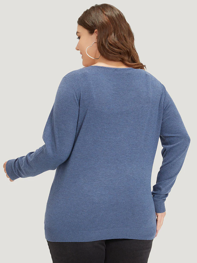 Plain Crossover Elastic Cuffs Pullover - Image 2