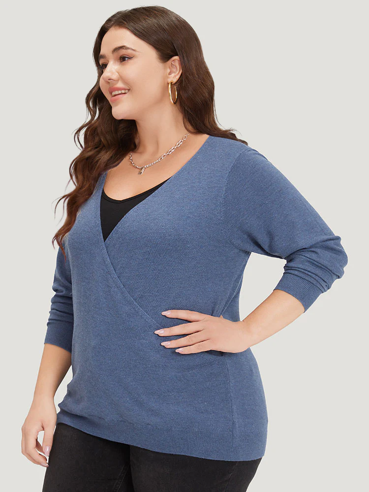 Plain Crossover Elastic Cuffs Pullover - Image 3