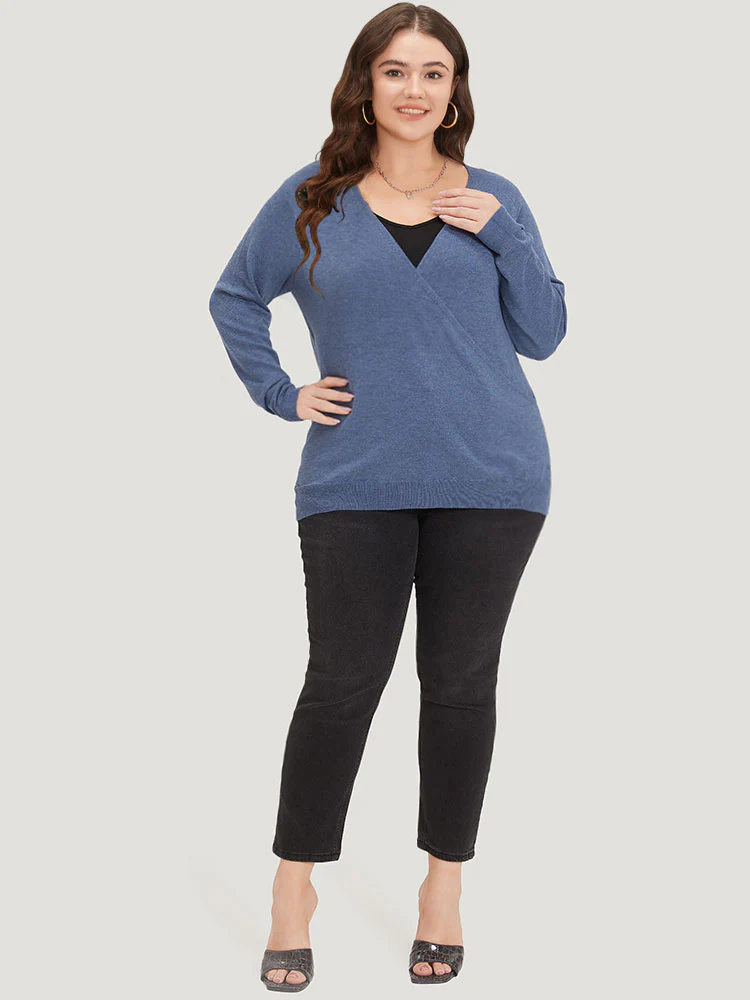 Plain Crossover Elastic Cuffs Pullover - Image 4