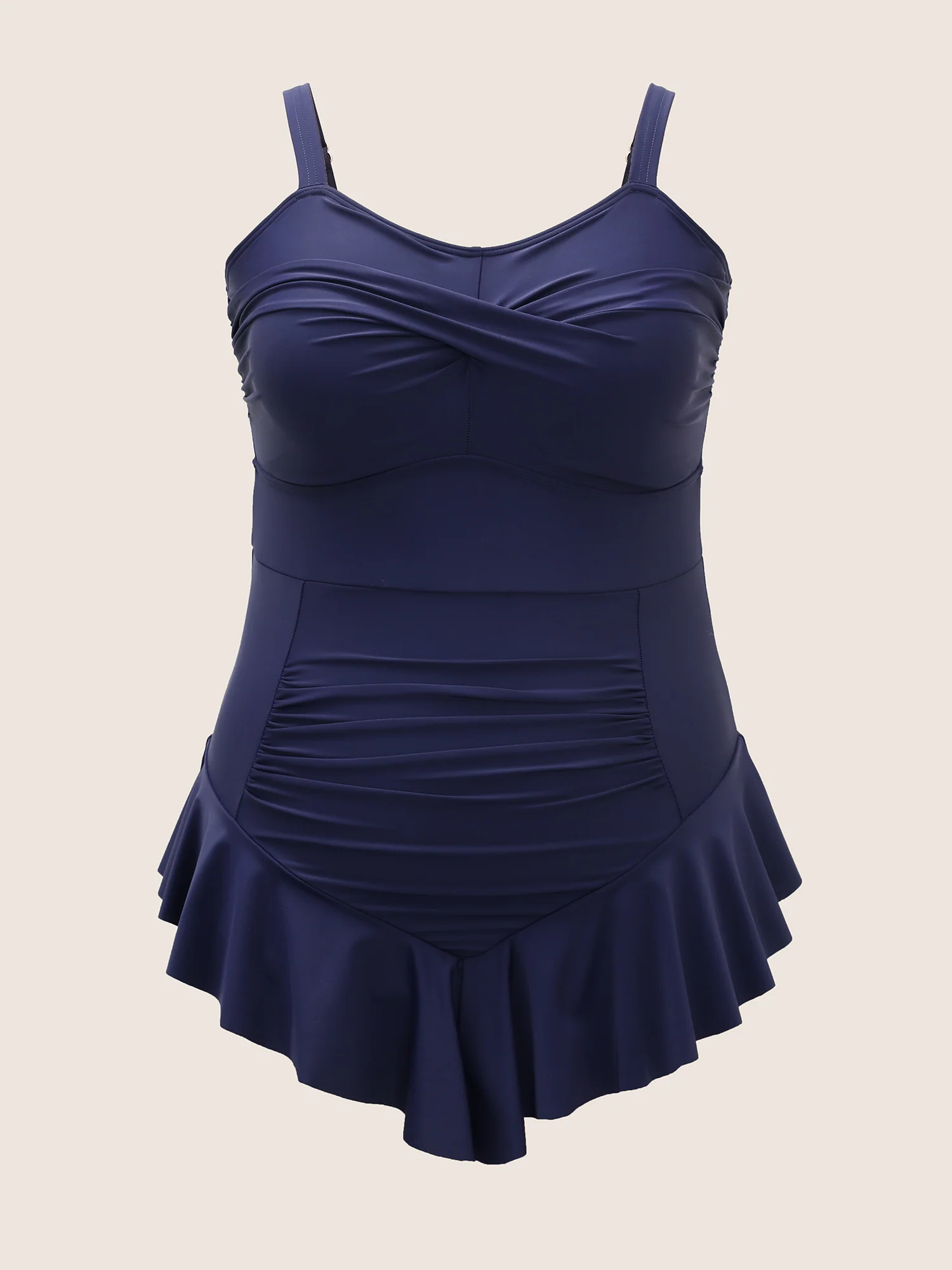 Plain Crossover Flutter Trim One Piece Swimsuit - Image 7