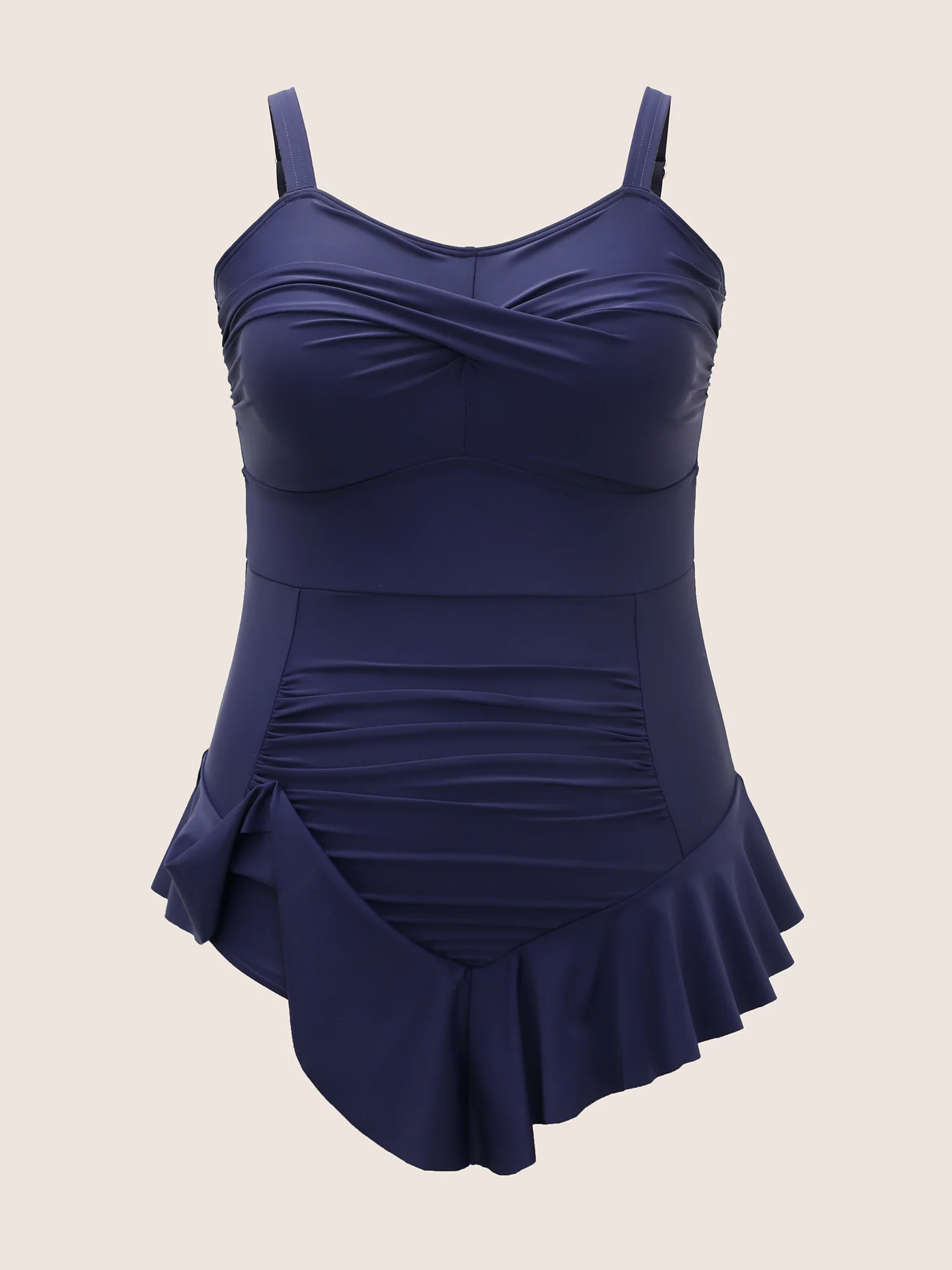 Plain Crossover Flutter Trim One Piece Swimsuit - Image 8