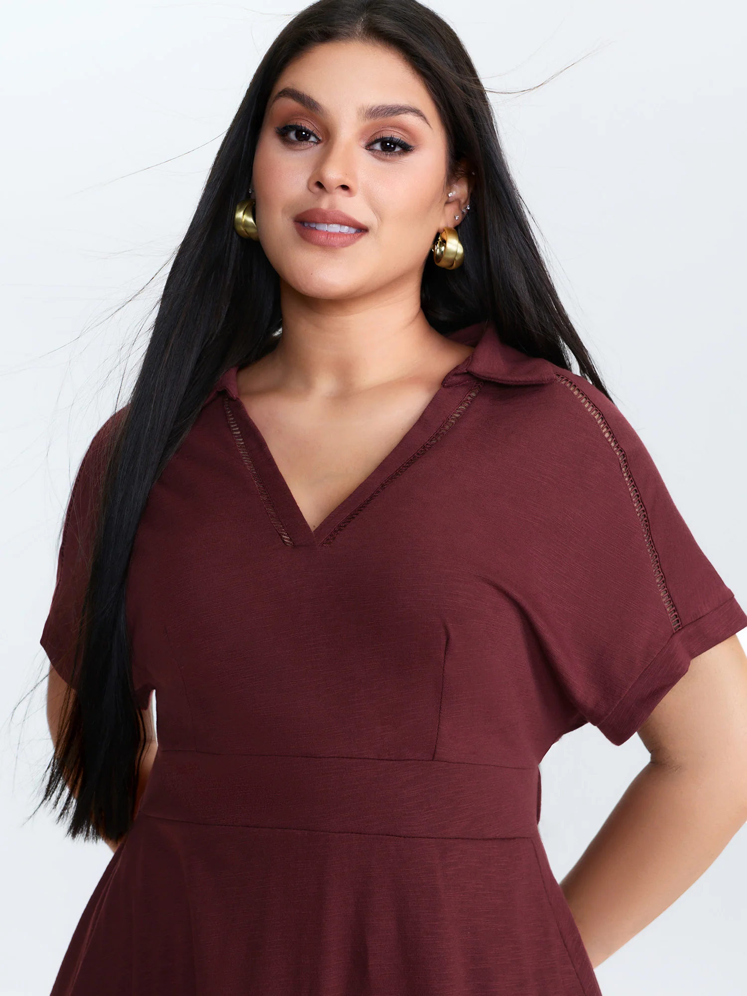 Plain Cut Out Cinched-Flared Midi Dress - Image 2