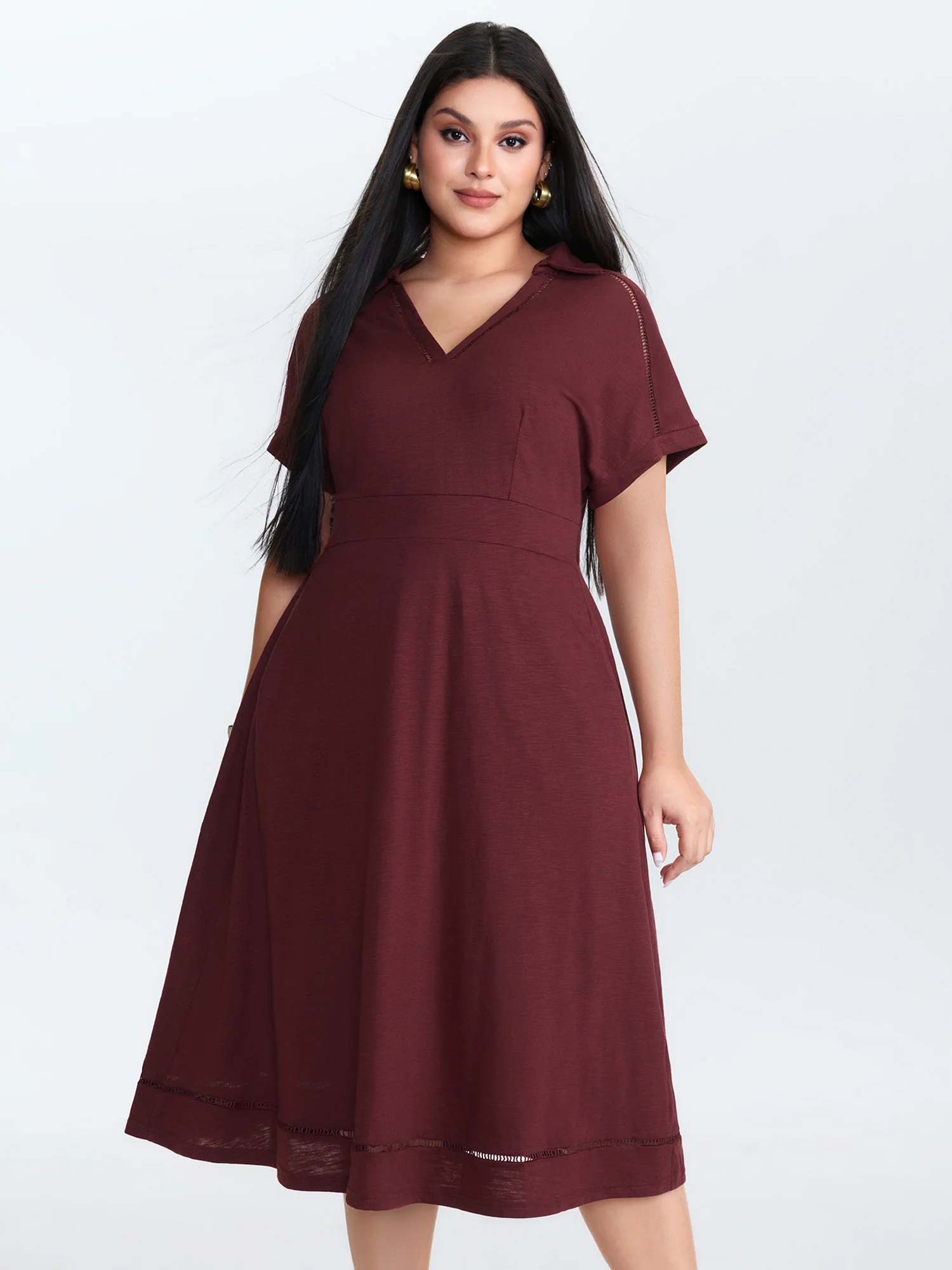 Plain Cut Out Cinched-Flared Midi Dress - Image 3