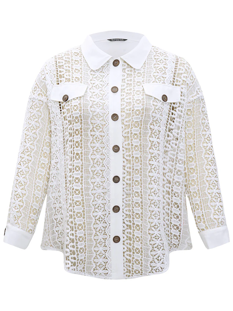Plain Cut Out Lace Patchwork Button Through Jacket - Image 10