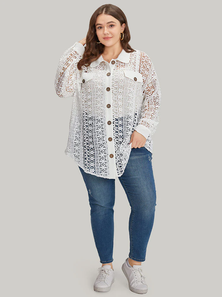 Plain Cut Out Lace Patchwork Button Through Jacket - Image 5