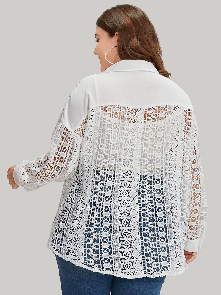 Plain Cut Out Lace Patchwork Button Through Jacket - Image 6