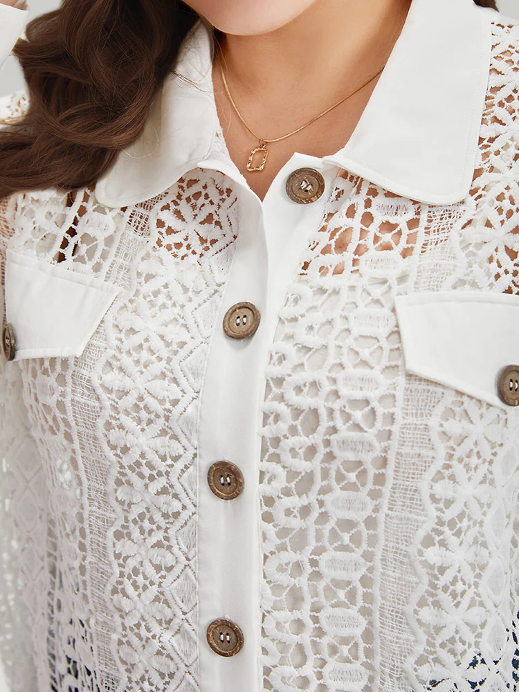 Plain Cut Out Lace Patchwork Button Through Jacket - Image 7