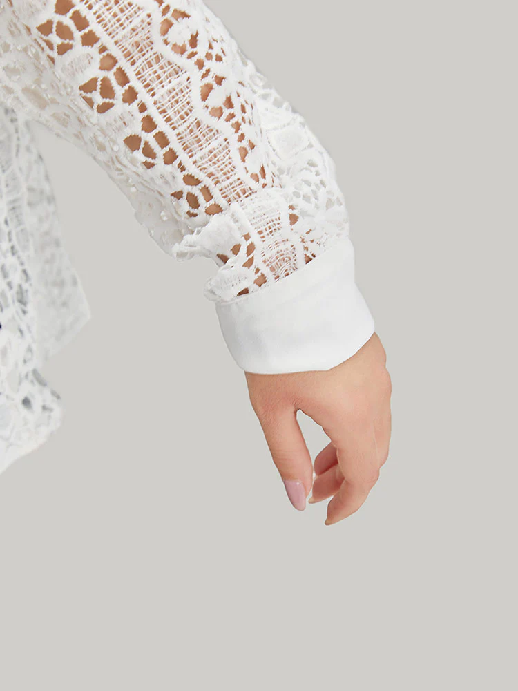 Plain Cut Out Lace Patchwork Button Through Jacket - Image 9