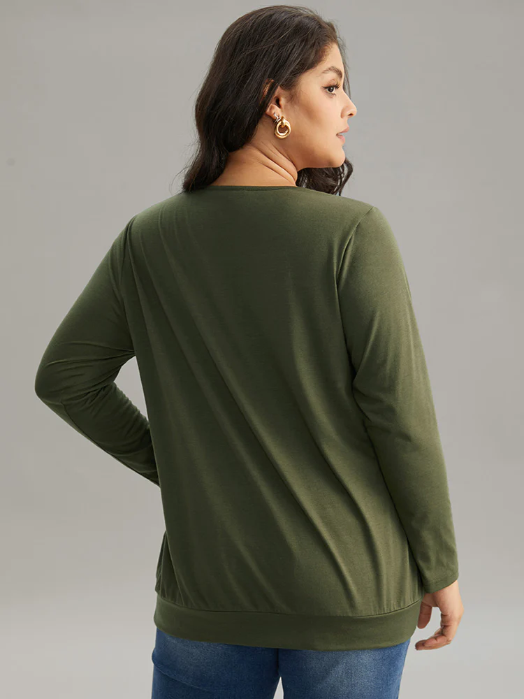 Plain Cut Out Round Neck Knit T-shirt - Image 2