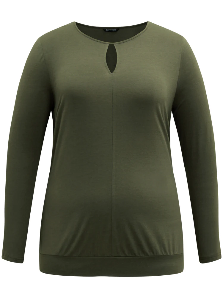 Plain Cut Out Round Neck Knit T-shirt - Image 5