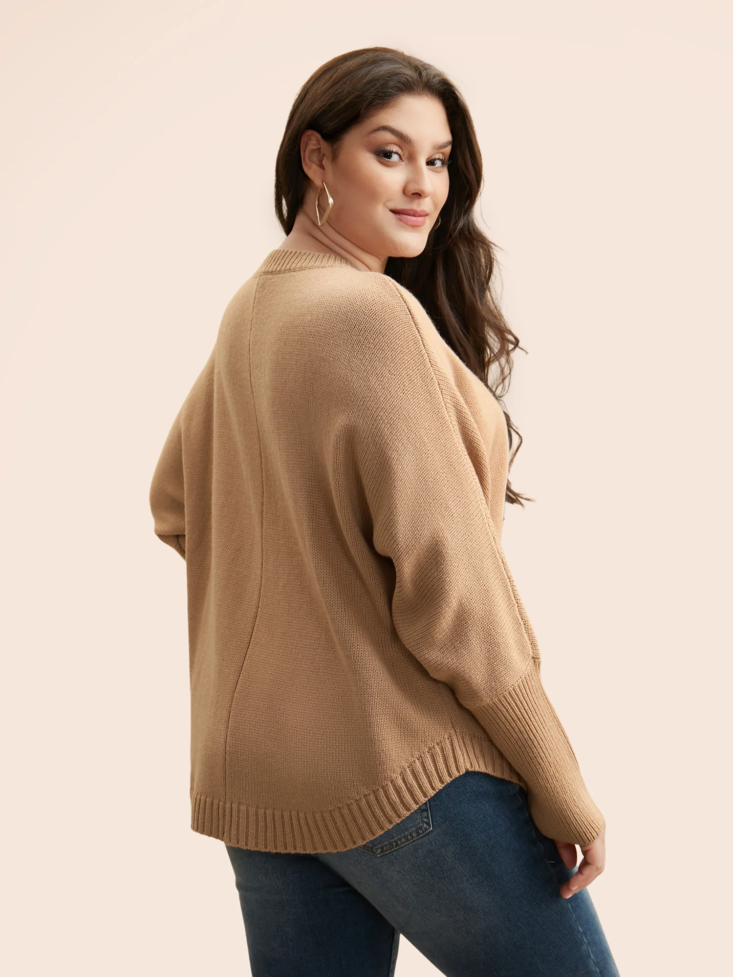Plain Dolman Sleeve Arc Hem Pullover - Image 2