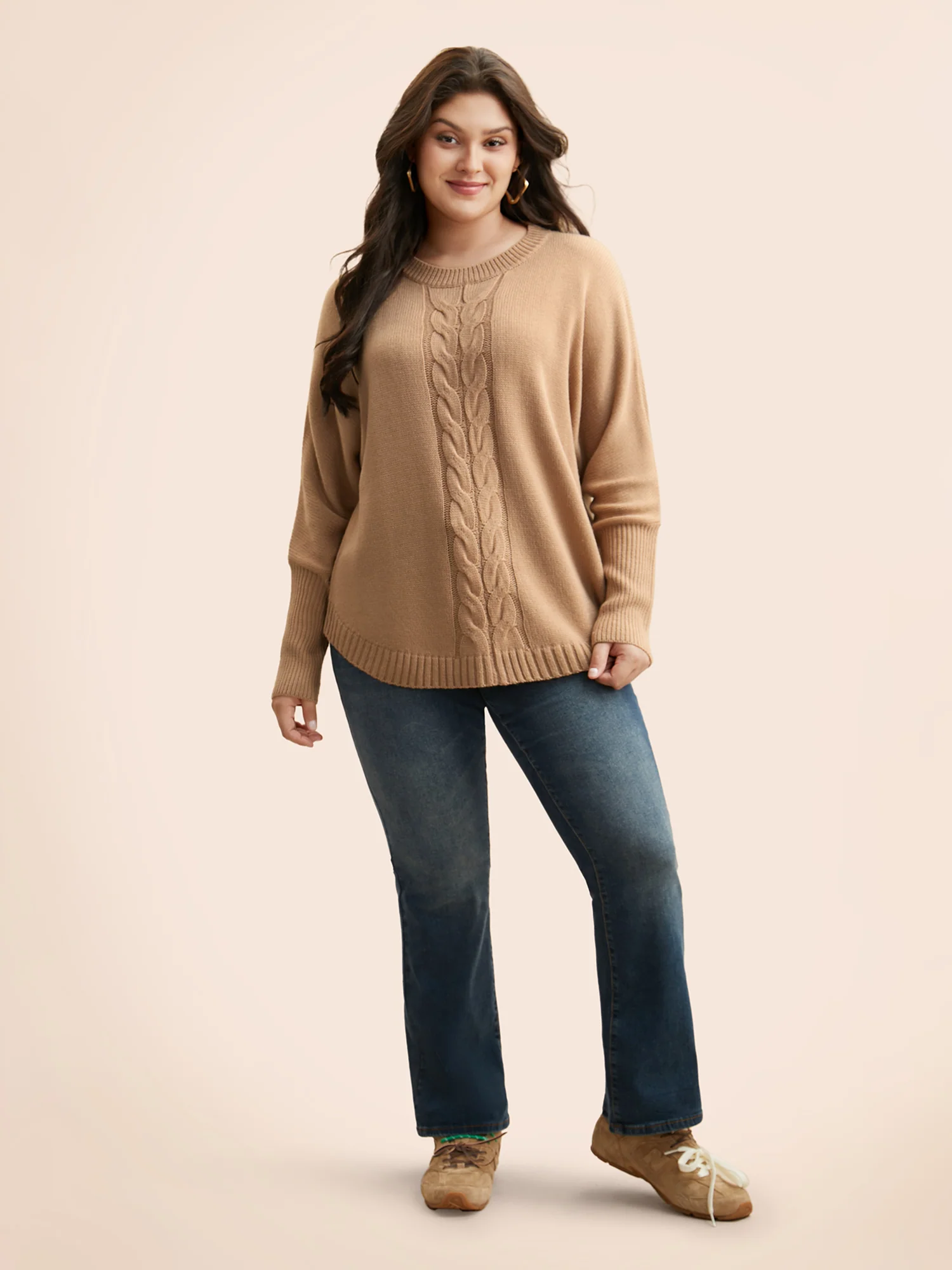 Plain Dolman Sleeve Arc Hem Pullover - Image 3