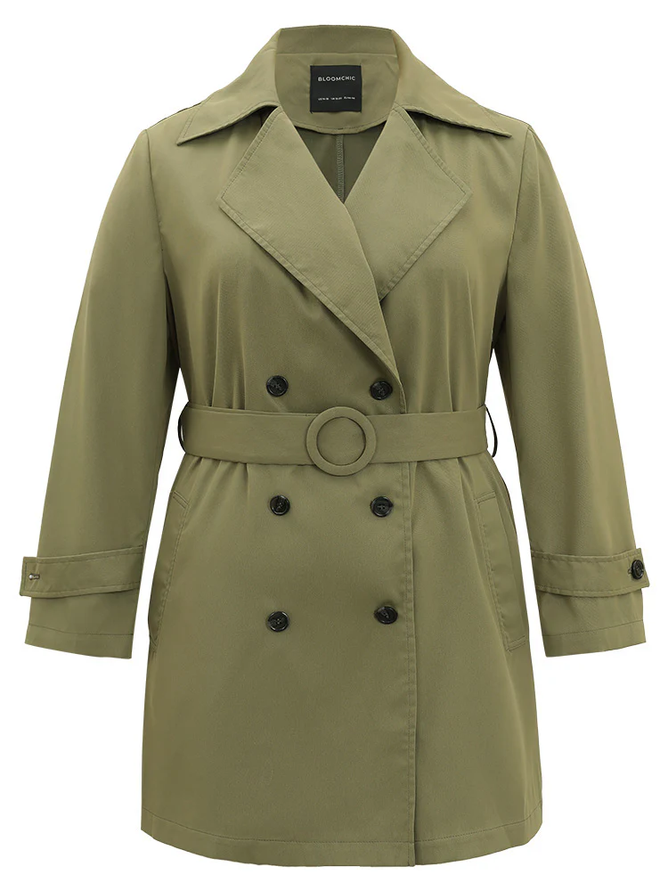 Plain Double Breasted Belted Pocket Windbreaker - Image 10