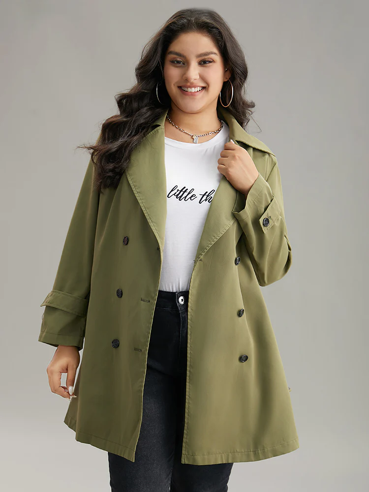 Plain Double Breasted Belted Pocket Windbreaker - Image 6
