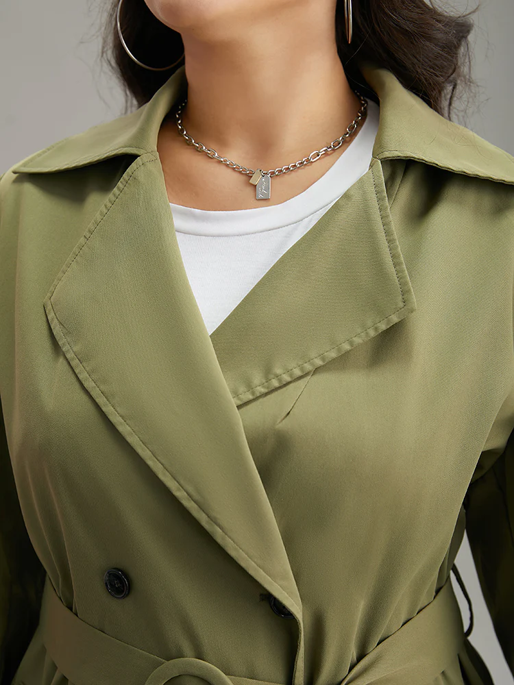 Plain Double Breasted Belted Pocket Windbreaker - Image 7