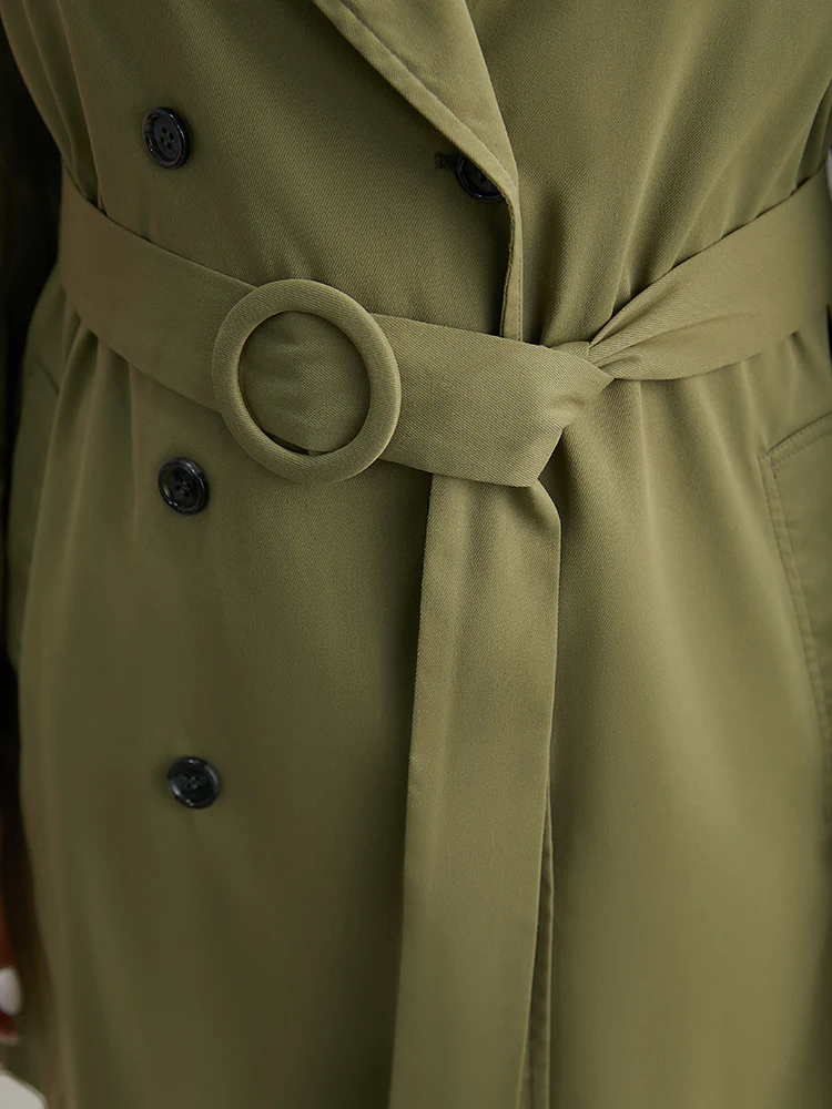 Plain Double Breasted Belted Pocket Windbreaker - Image 8