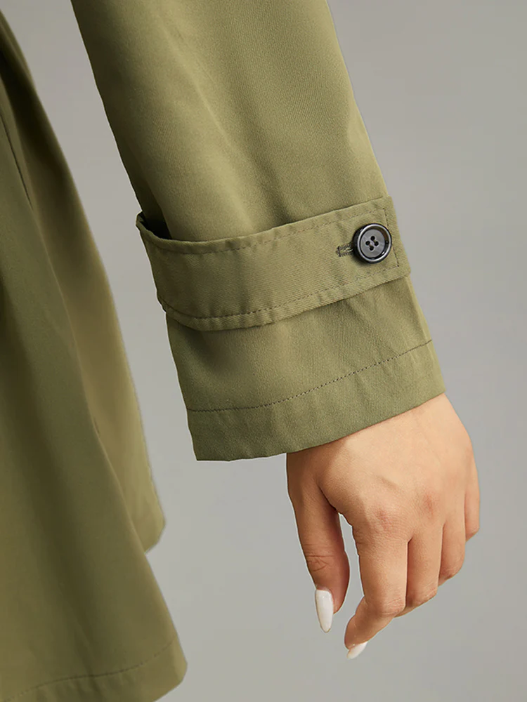 Plain Double Breasted Belted Pocket Windbreaker - Image 9