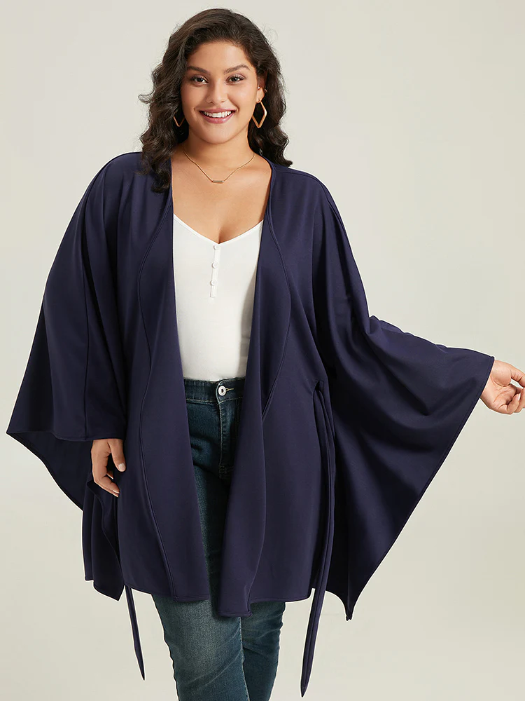 Plain Drape Surplice Neck Belted Kimono - Image 6