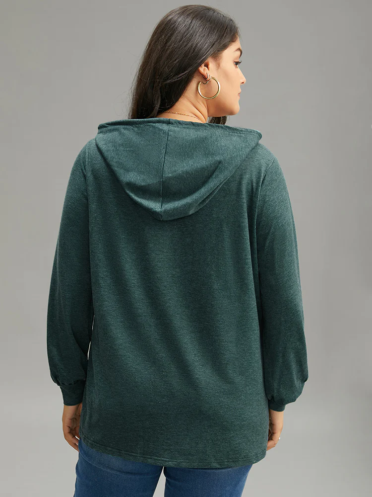 Plain Drawstring Button Up Hooded Elastic Cuffs Sweatshirt - Image 7