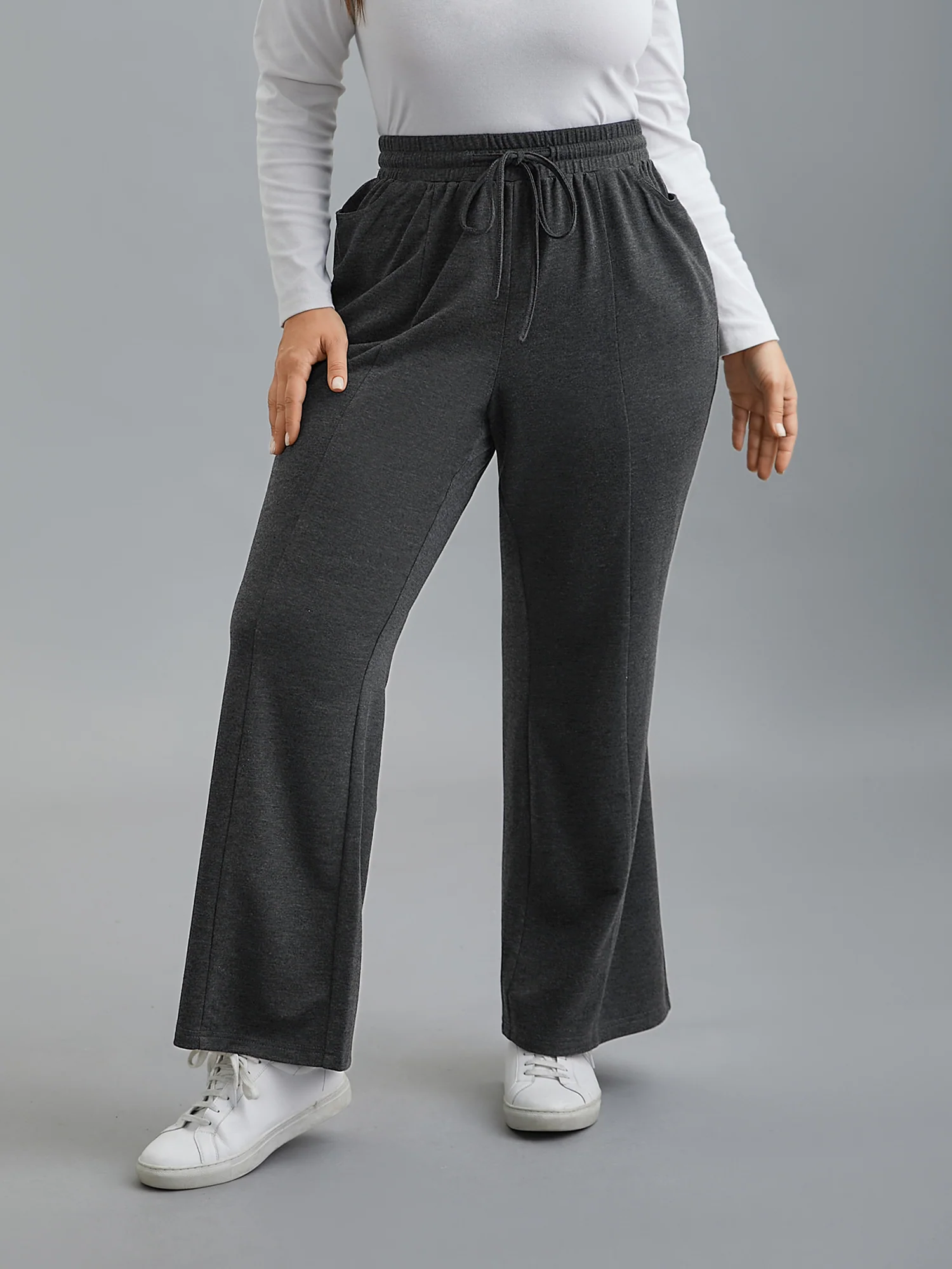 Plain Drawstring Elastic Waist Bootcut Pants