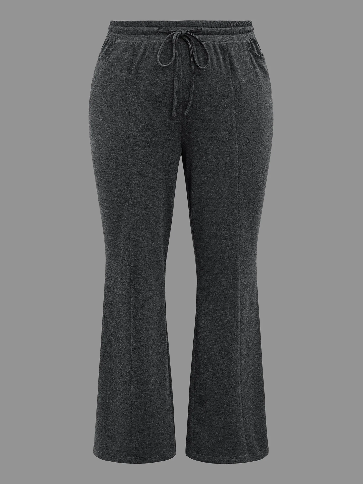 Plain Drawstring Elastic Waist Bootcut Pants - Image 8