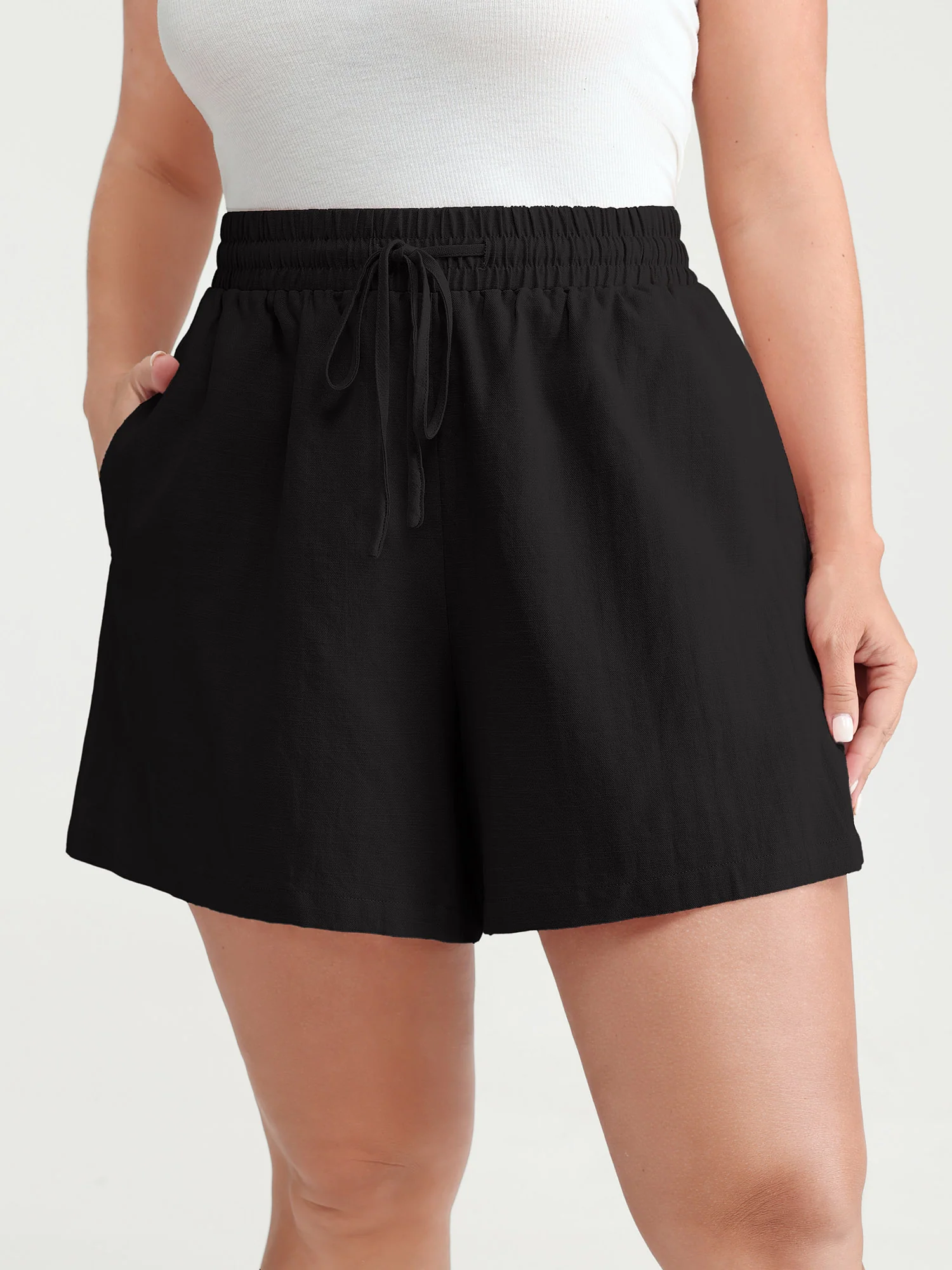 Cotton Drawstring Elastic Waist Pockets Shorts - Image 10