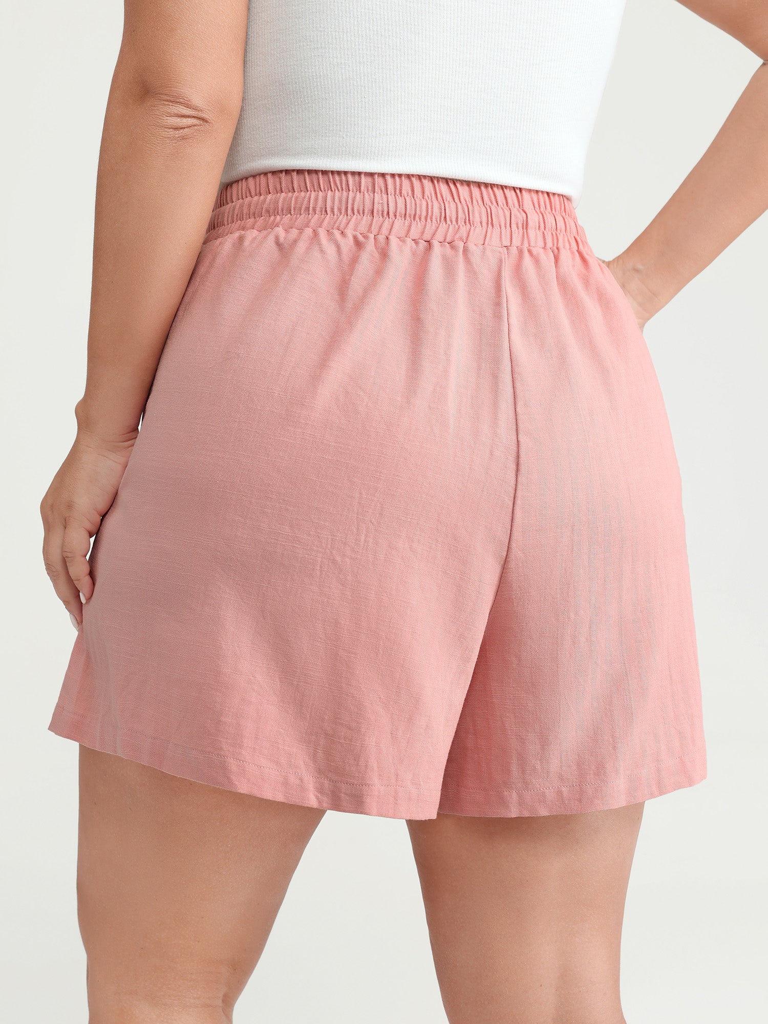 Cotton Drawstring Elastic Waist Pockets Shorts - Image 5