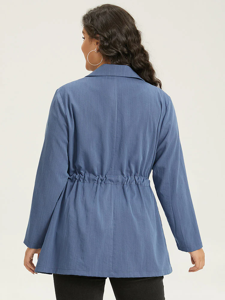 Plain Drawstring Knot Gathered Coat - Image 2
