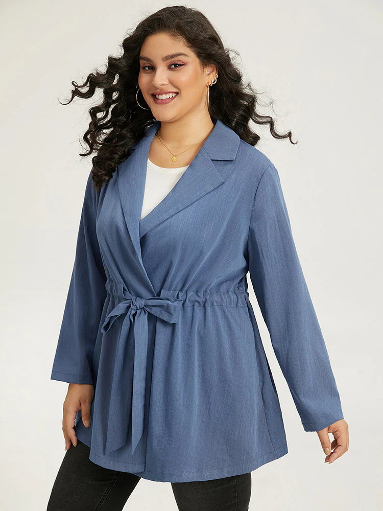 Plain Drawstring Knot Gathered Coat - Image 3