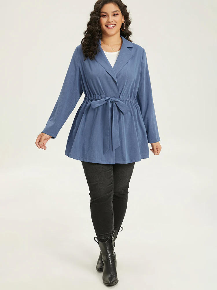 Plain Drawstring Knot Gathered Coat - Image 4