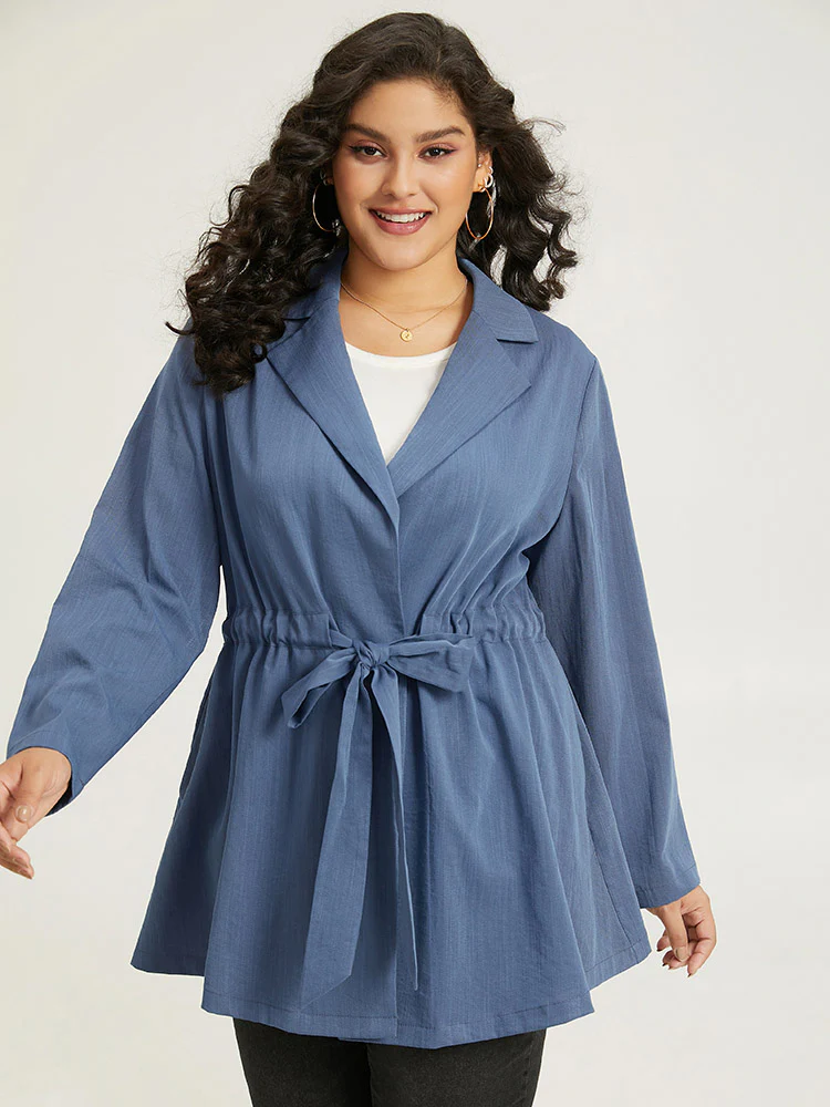 Plain Drawstring Knot Gathered Coat - Image 6