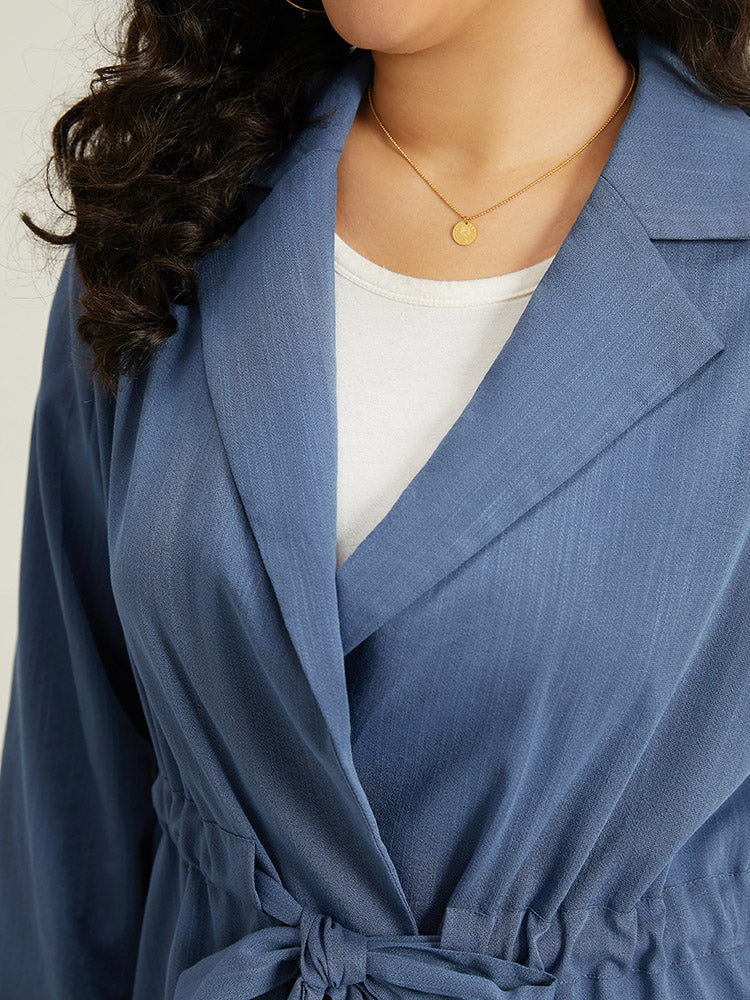 Plain Drawstring Knot Gathered Coat - Image 7