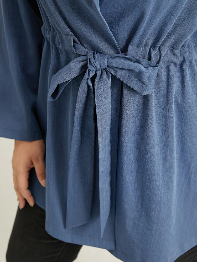 Plain Drawstring Knot Gathered Coat - Image 8