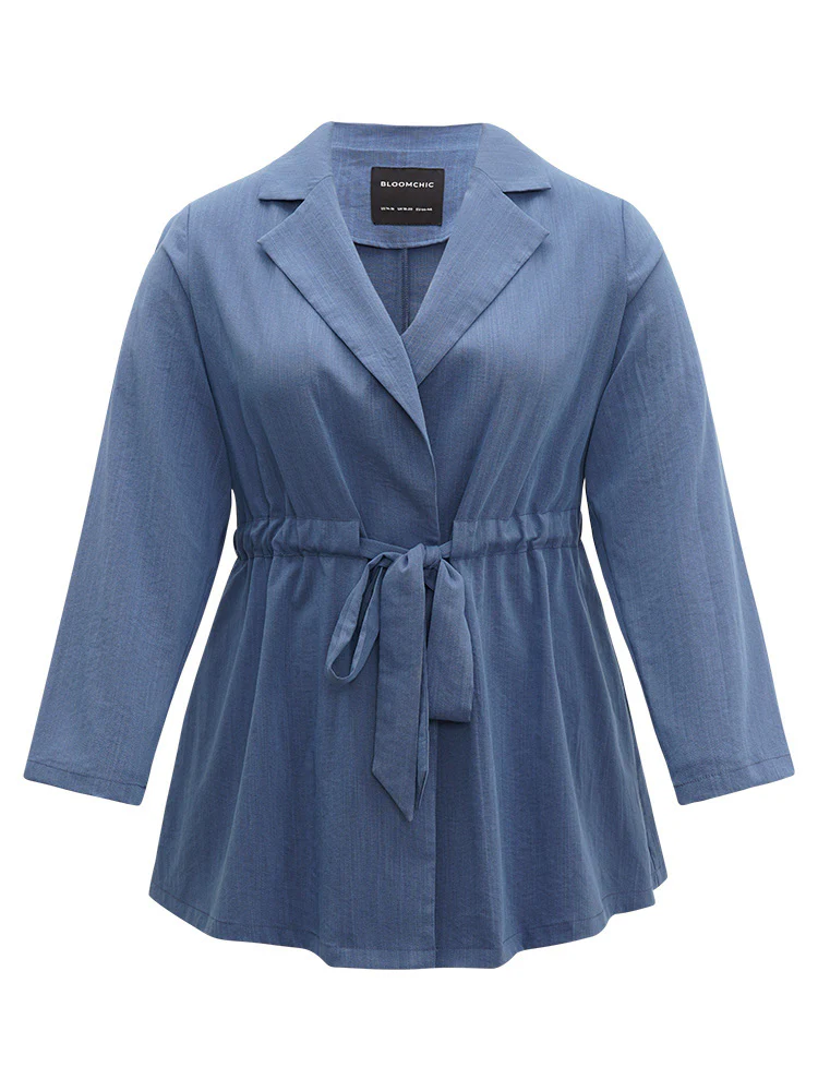 Plain Drawstring Knot Gathered Coat - Image 9