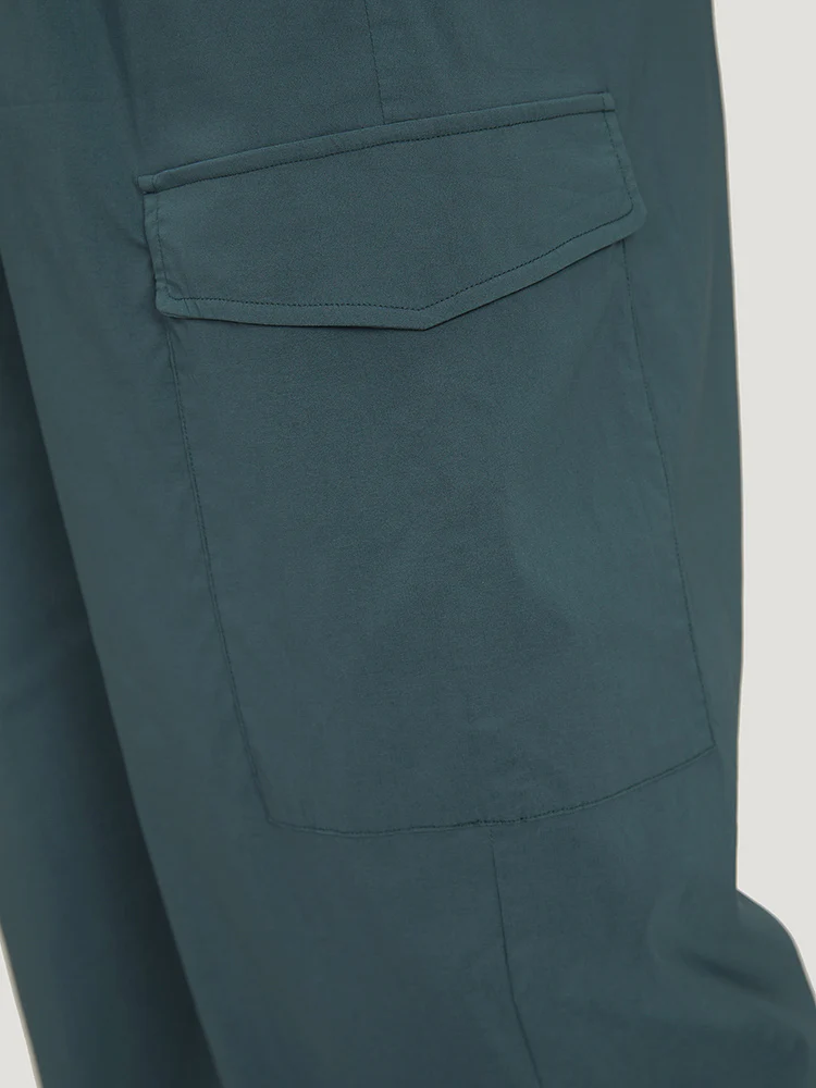 Plain Drawstring Patched Pocket High Rise Pants - Image 7