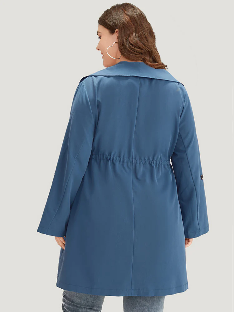 Plain Drawstring Pocket Lapel Collar Tab Sleeve Coat - Image 5