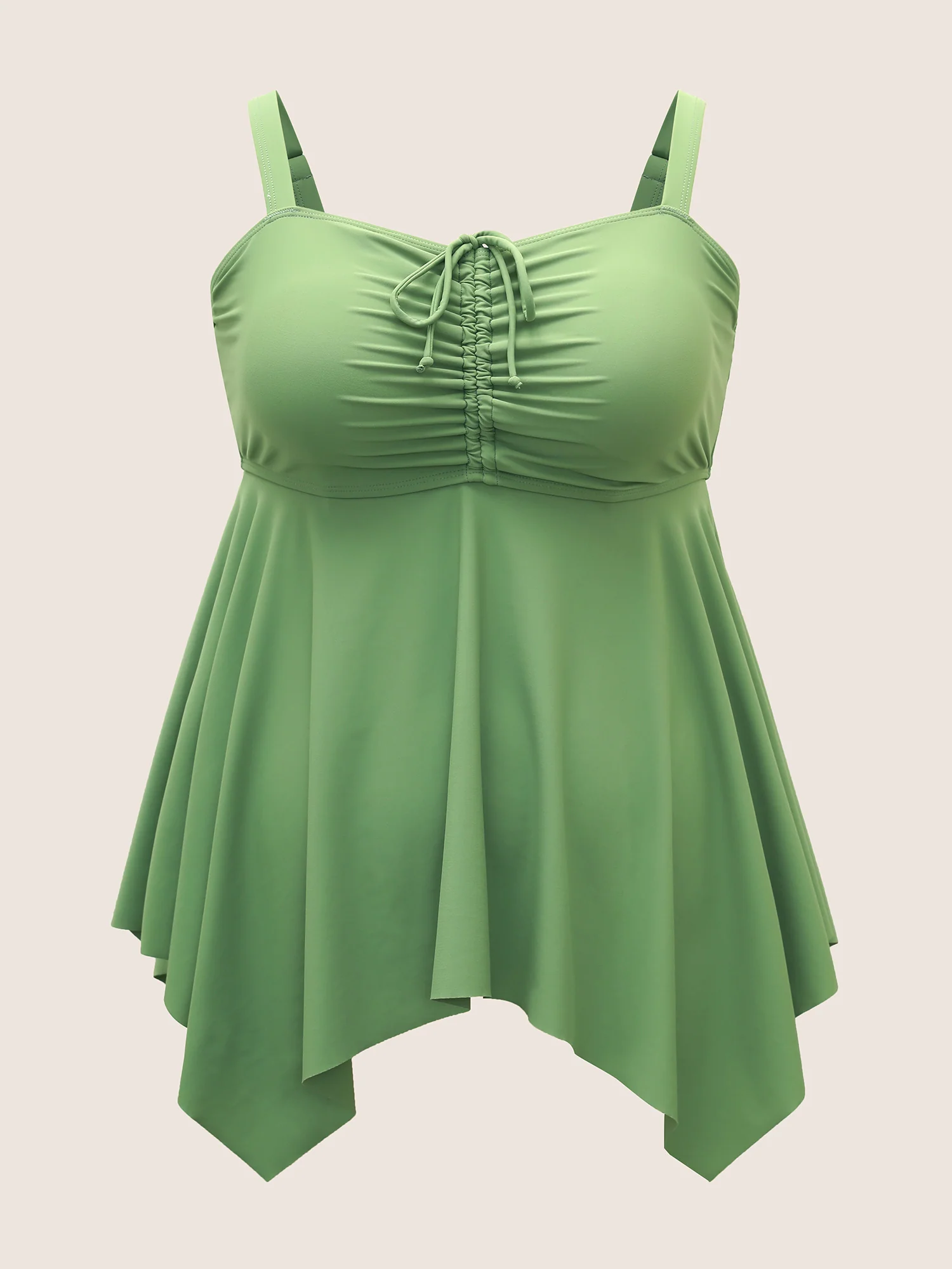 Plain Drawstring Ruched Adjustable Straps Swim Top - Image 8