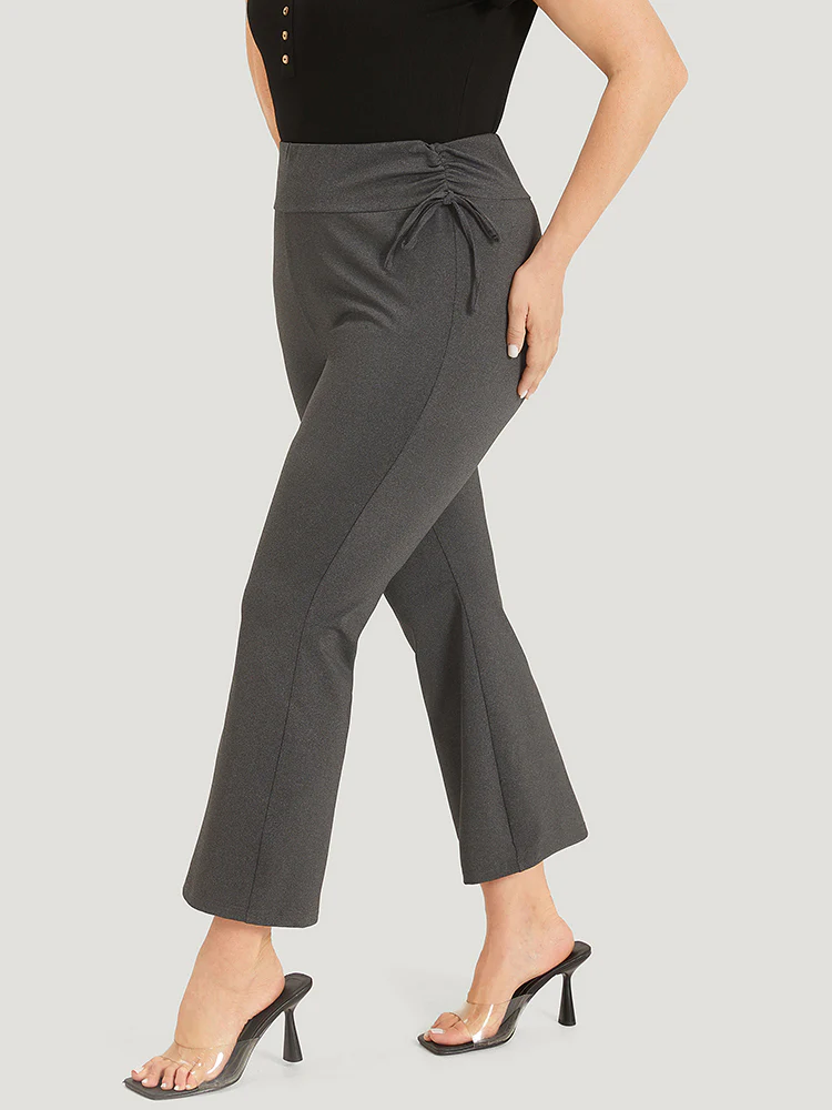 Plain Drawstring Side Ruched Bootcut Wideband Waist Leggings - Image 3