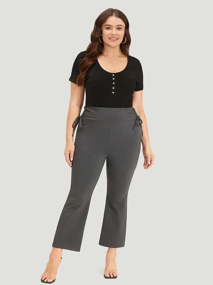 Plain Drawstring Side Ruched Bootcut Wideband Waist Leggings - Image 4