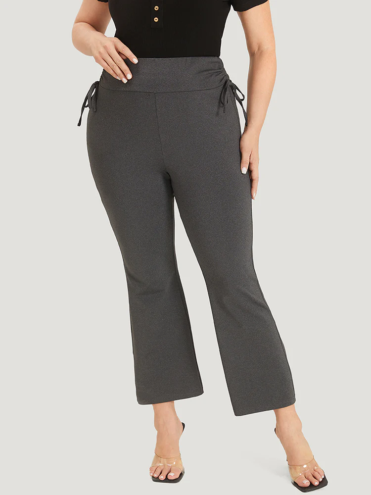 Plain Drawstring Side Ruched Bootcut Wideband Waist Leggings - Image 5