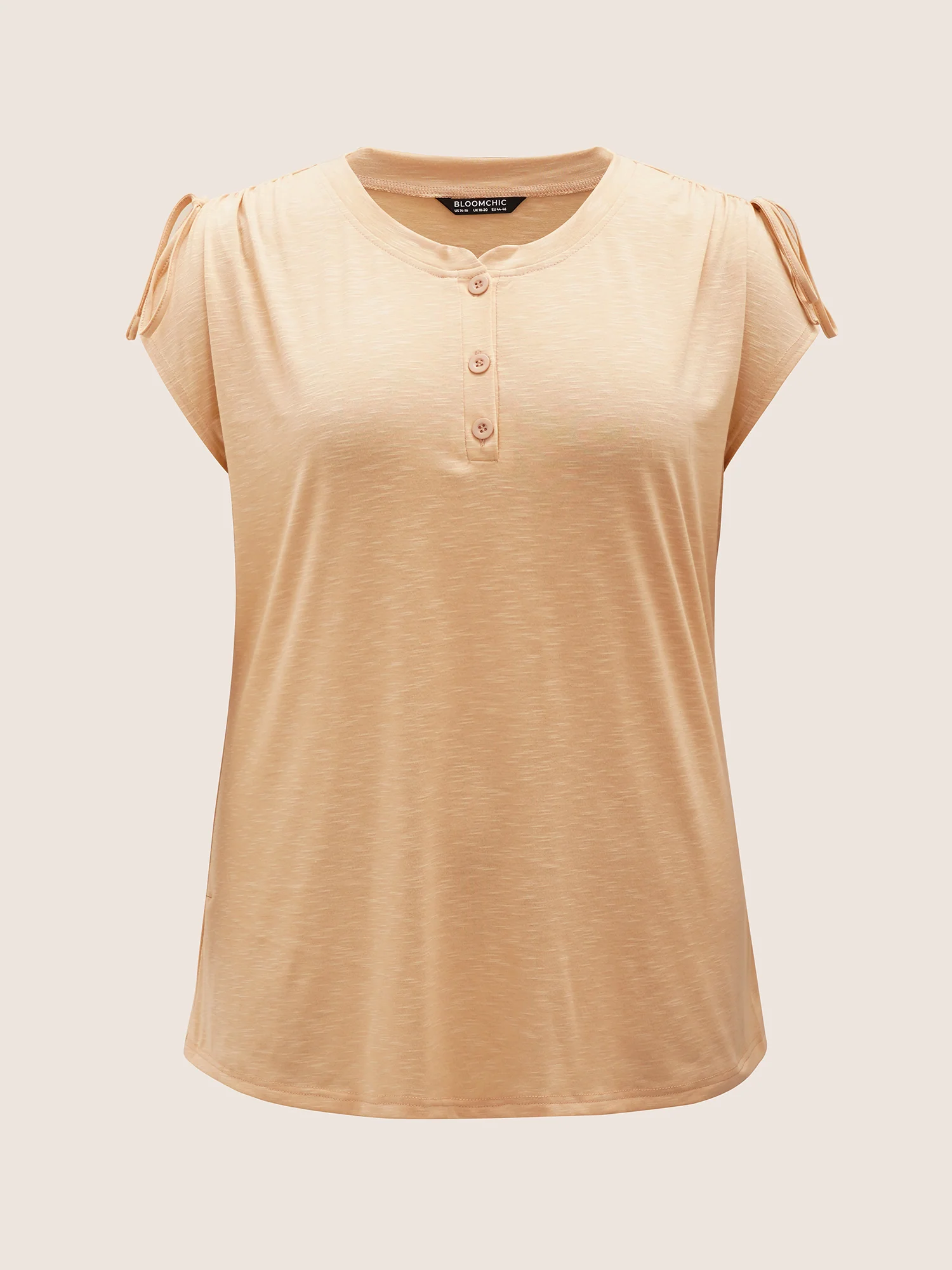 Plain Shoulder-Tie Button Placket Pajama Top - Image 7