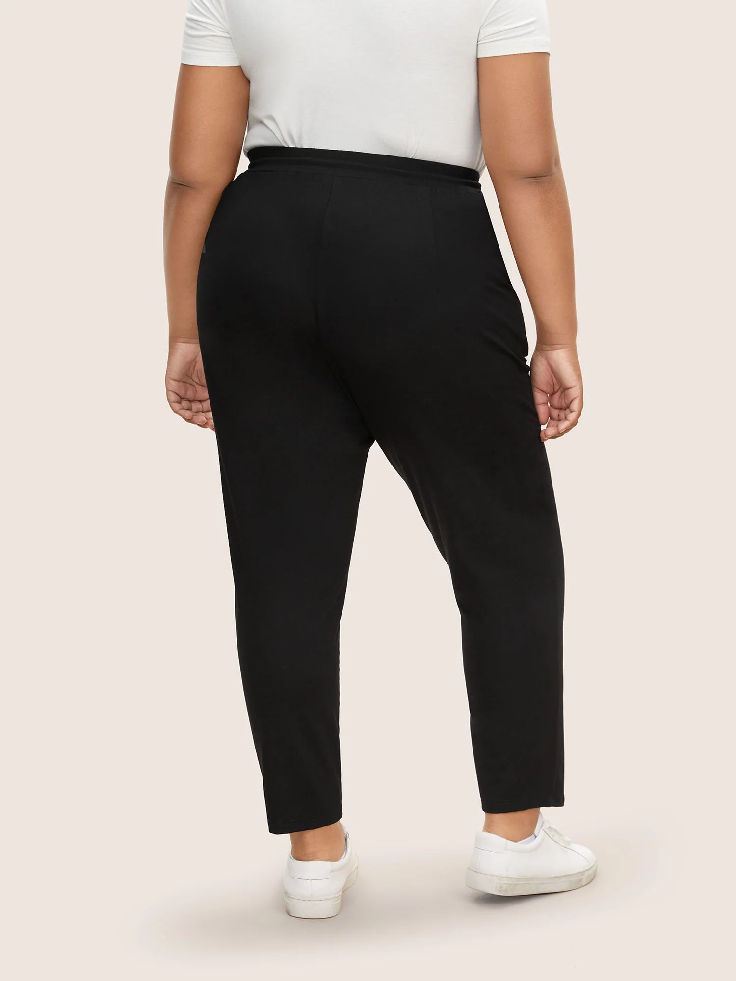 Plain Drawstring Waist Tapered Pants - Image 2