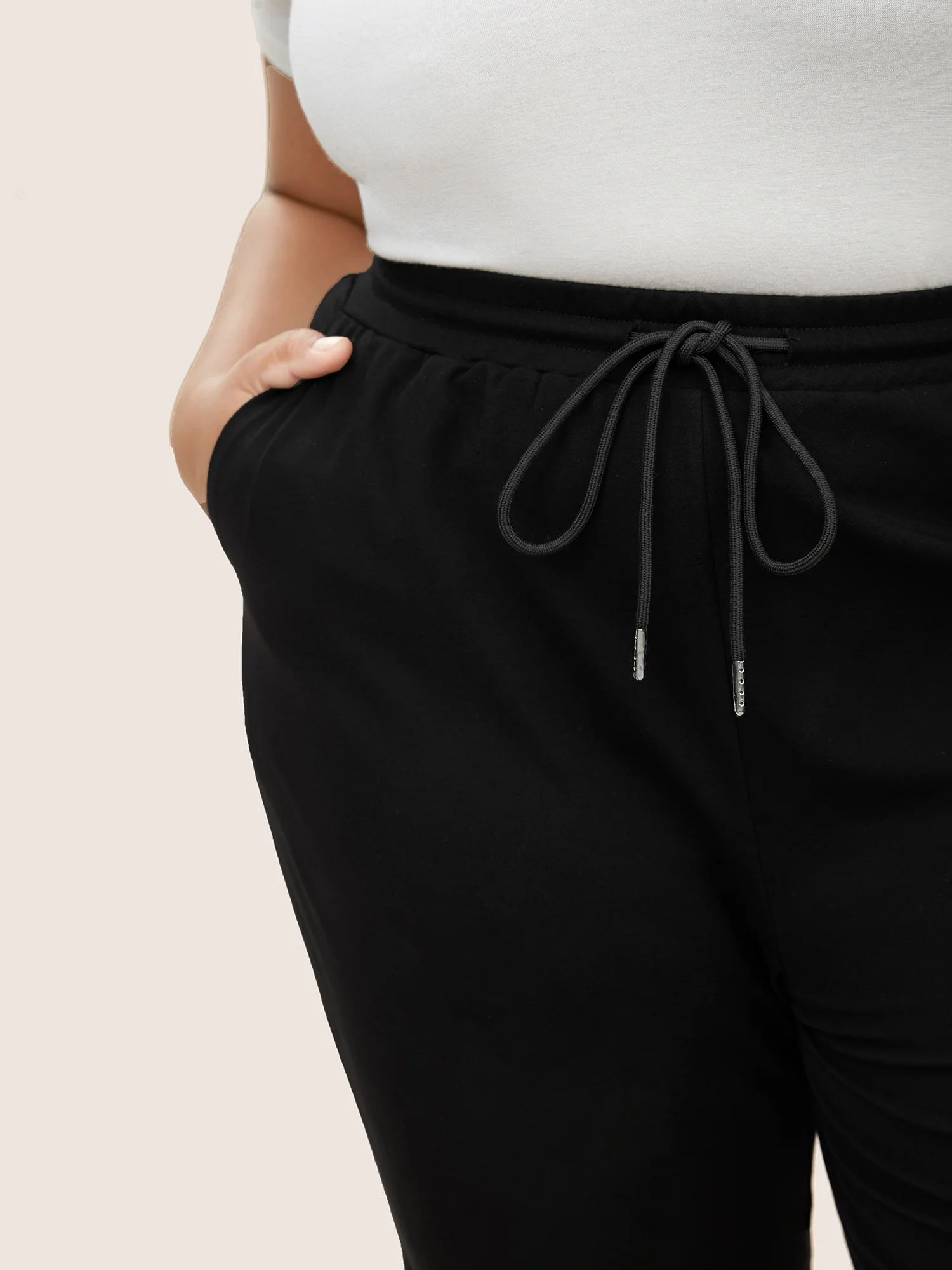 Plain Drawstring Waist Tapered Pants - Image 4